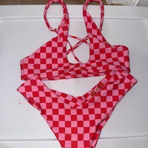 Skatie Daytona Pink Checkered Bikini